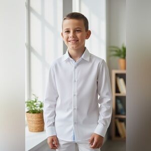 NWT Zara Boys White Textured Dress Shirt Wedding – Size 9/10 (140)